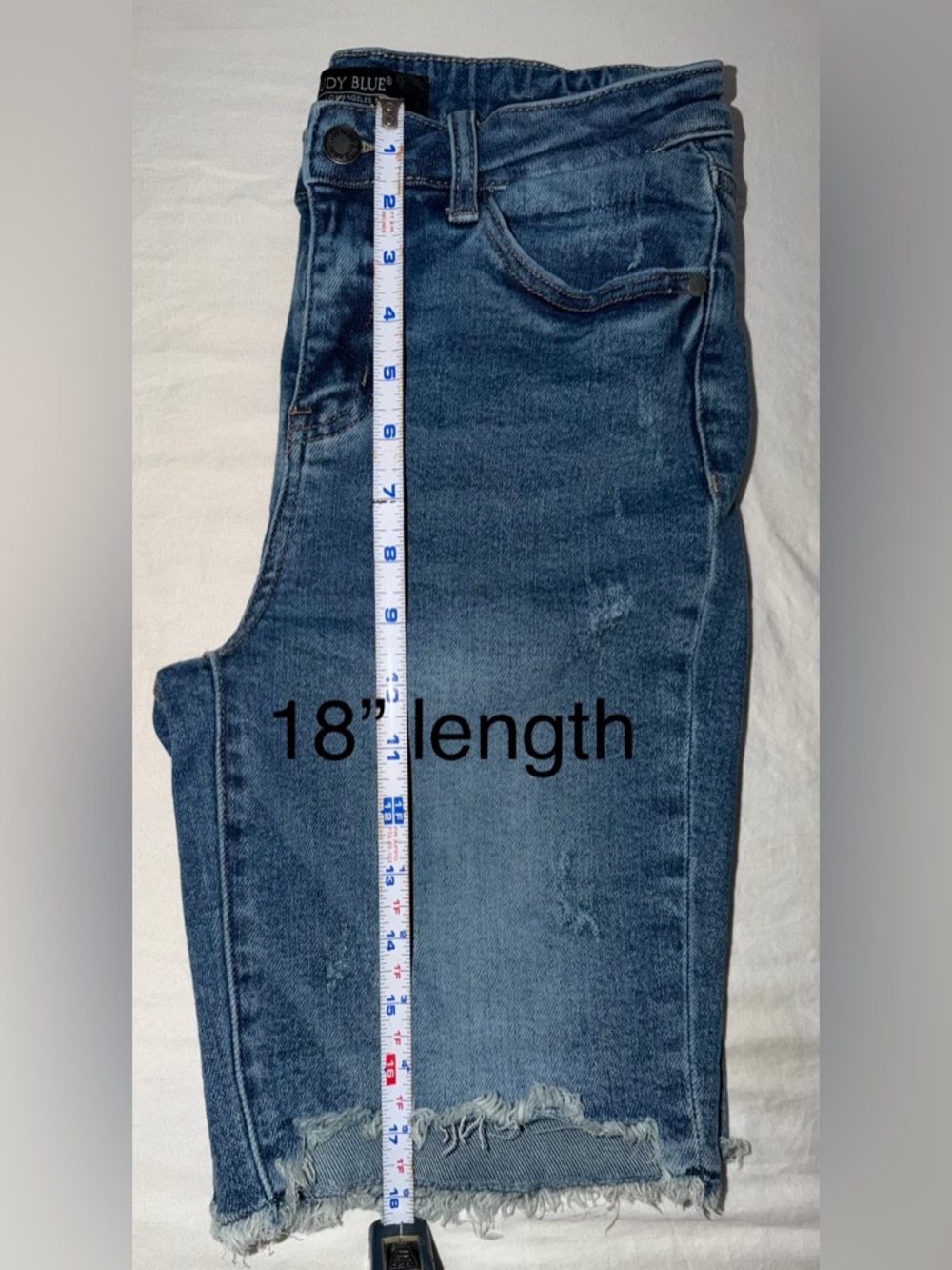 Judy Blue Medium Blue Distressed Bermuda Denim Shorts - Picture 8 of 12